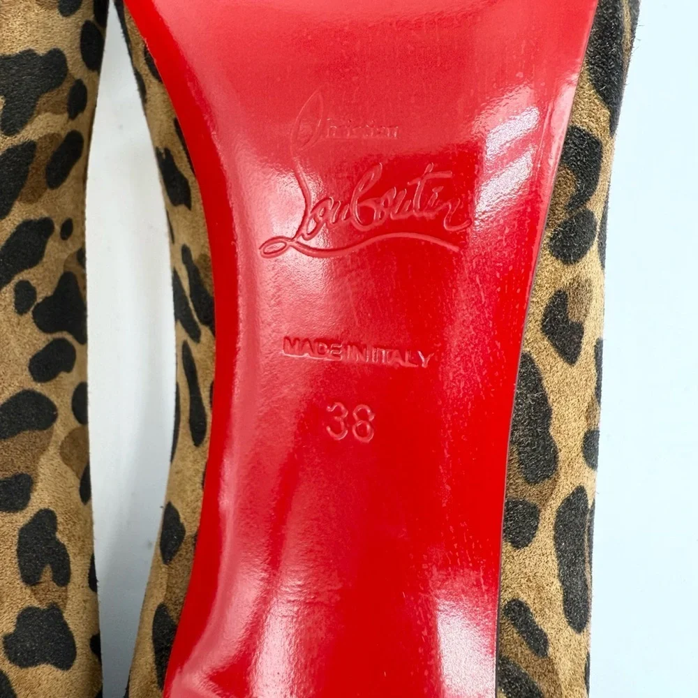 Christian Louboutin Black Brown Leopard Leather Clare 80mm pointed pumps EU 38 - Picture 7 of 8